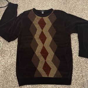 Dockers Argyle Knit Sweater – Brown & Burgundy Diamond Pattern – Men’s XLT